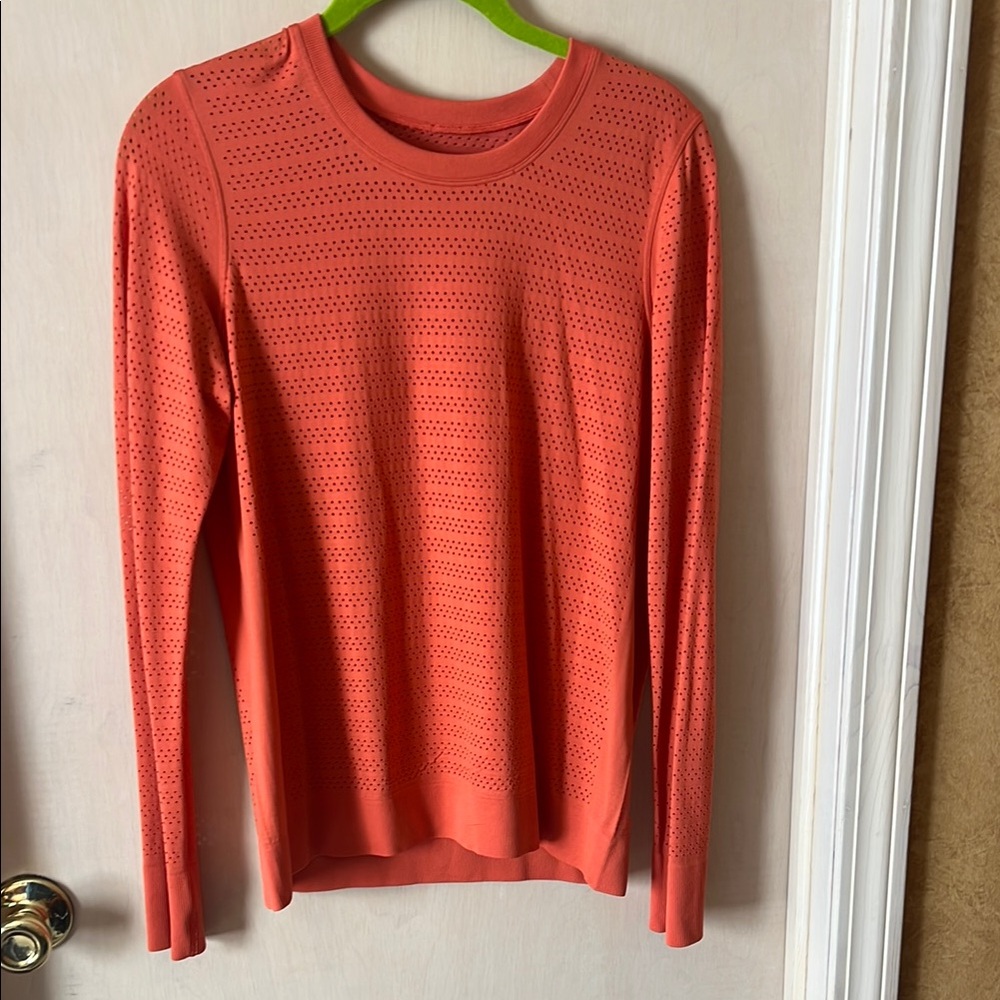 Lululemon Athletica Orange Fitted Ribbed Long Sleeve Tee
